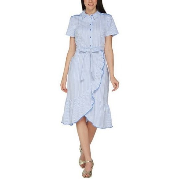 Isaac Mizrahi Dresses & Skirts - Isaac Mizrahi Seersucker Shirt Dress with Ruffle